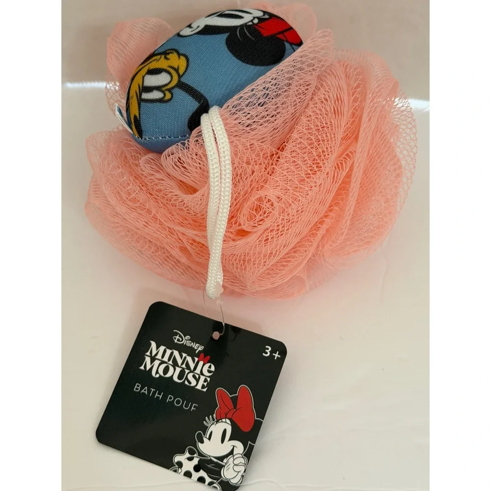 Disney Minnie Mouse Bath Pouf Set Red Pink Daisy Duck Pluto Loofah 2 Pack NEW